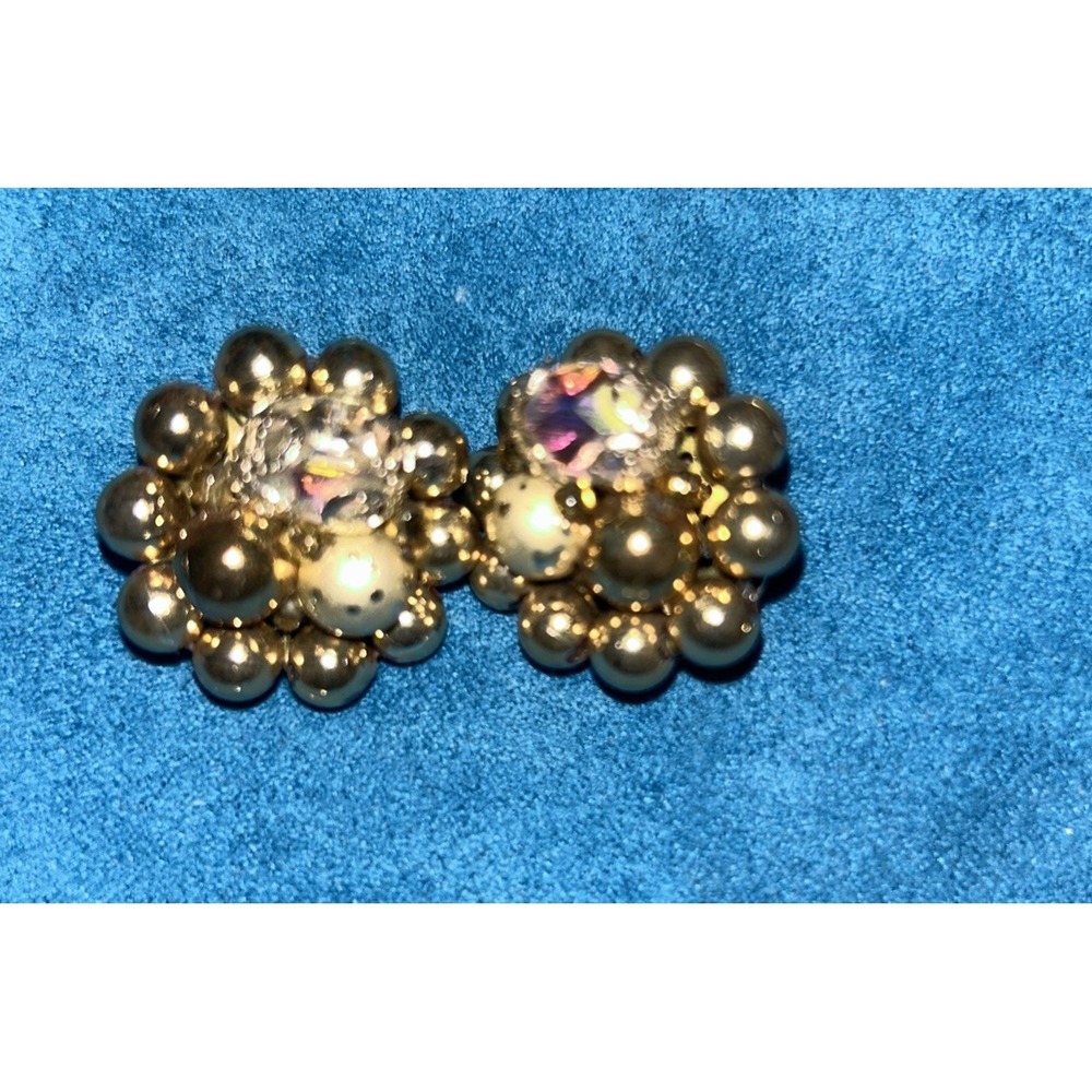 Vintage Gold‎ Tone Beaded Clip On Earrings